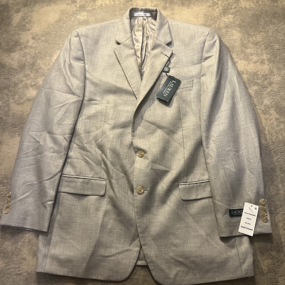 Ralph Lauren LRL Blazer Men's 44 Long Beige LELA Gold Sports Coat Jacket $295
